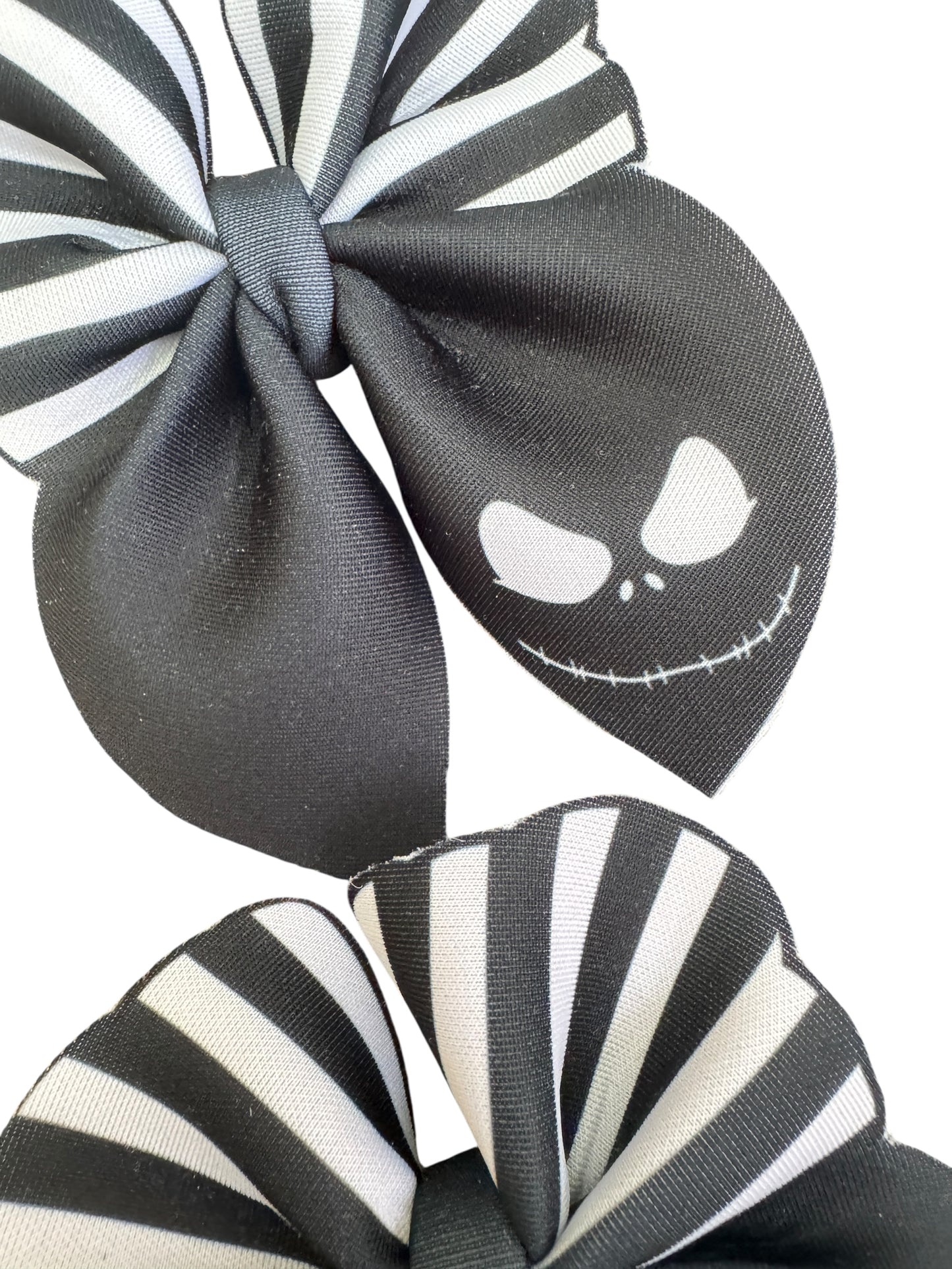 Skeleton Jack Bubble Hair Bow – Black & White Stripe Halloween Bow for Girls