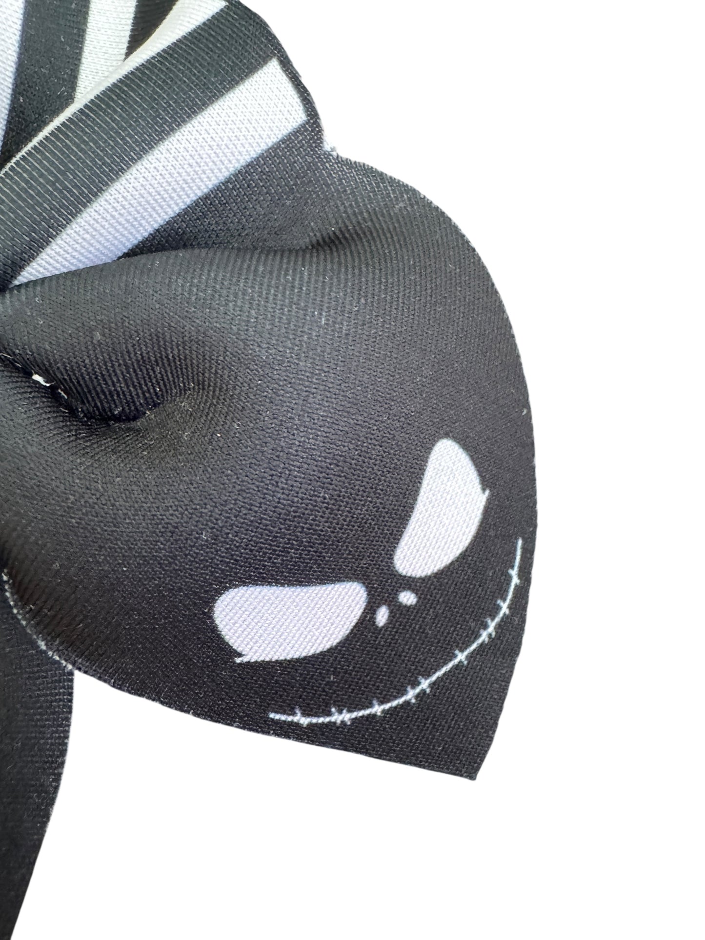 Skeleton Jack Bubble Hair Bow – Black & White Stripe Halloween Bow for Girls