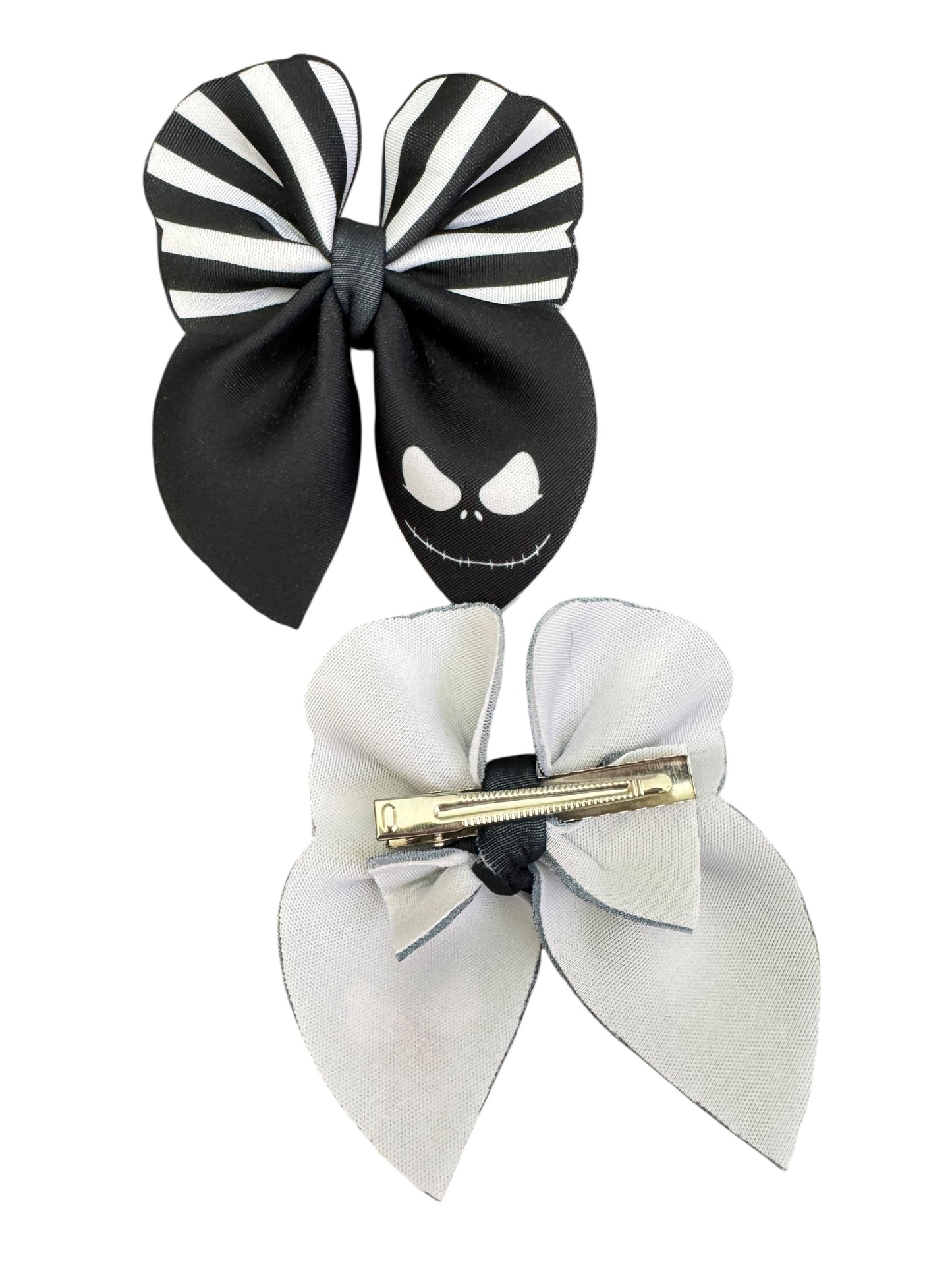 Skeleton Jack Bubble Hair Bow – Black & White Stripe Halloween Bow for Girls