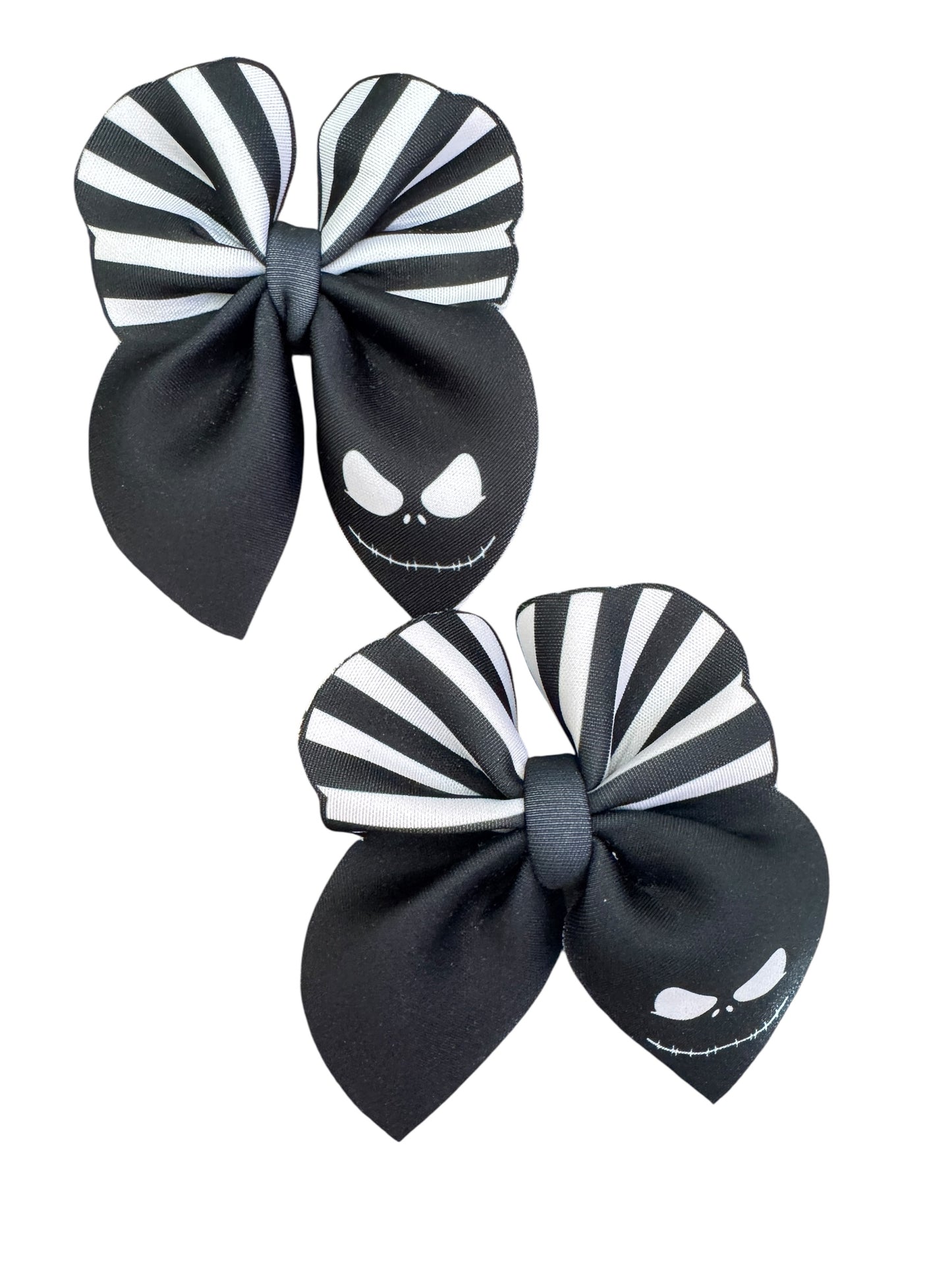Skeleton Jack Bubble Hair Bow – Black & White Stripe Halloween Bow for Girls