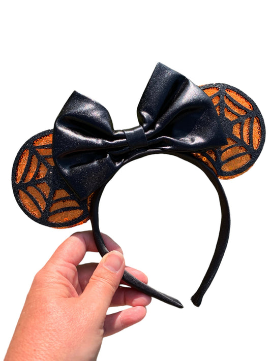 Orange Spiderweb Mouse Ears Headband
