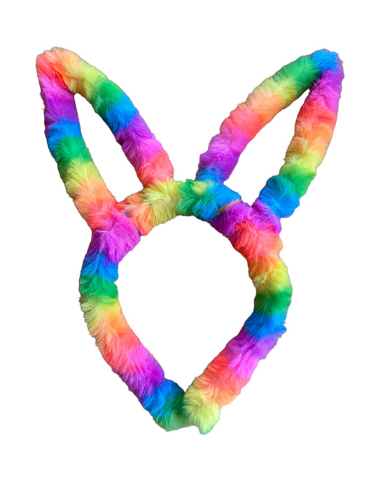 Easter Bunny Ear Headband - Fuzzy Striped Headband for Girls & Kids