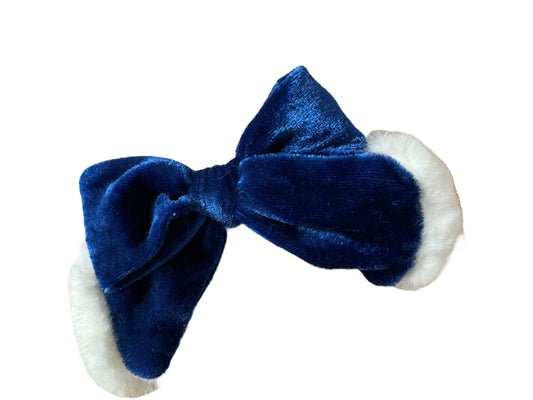 Blue Velvet Santa Bow - Christmas Hair Bow for Girls & Babies