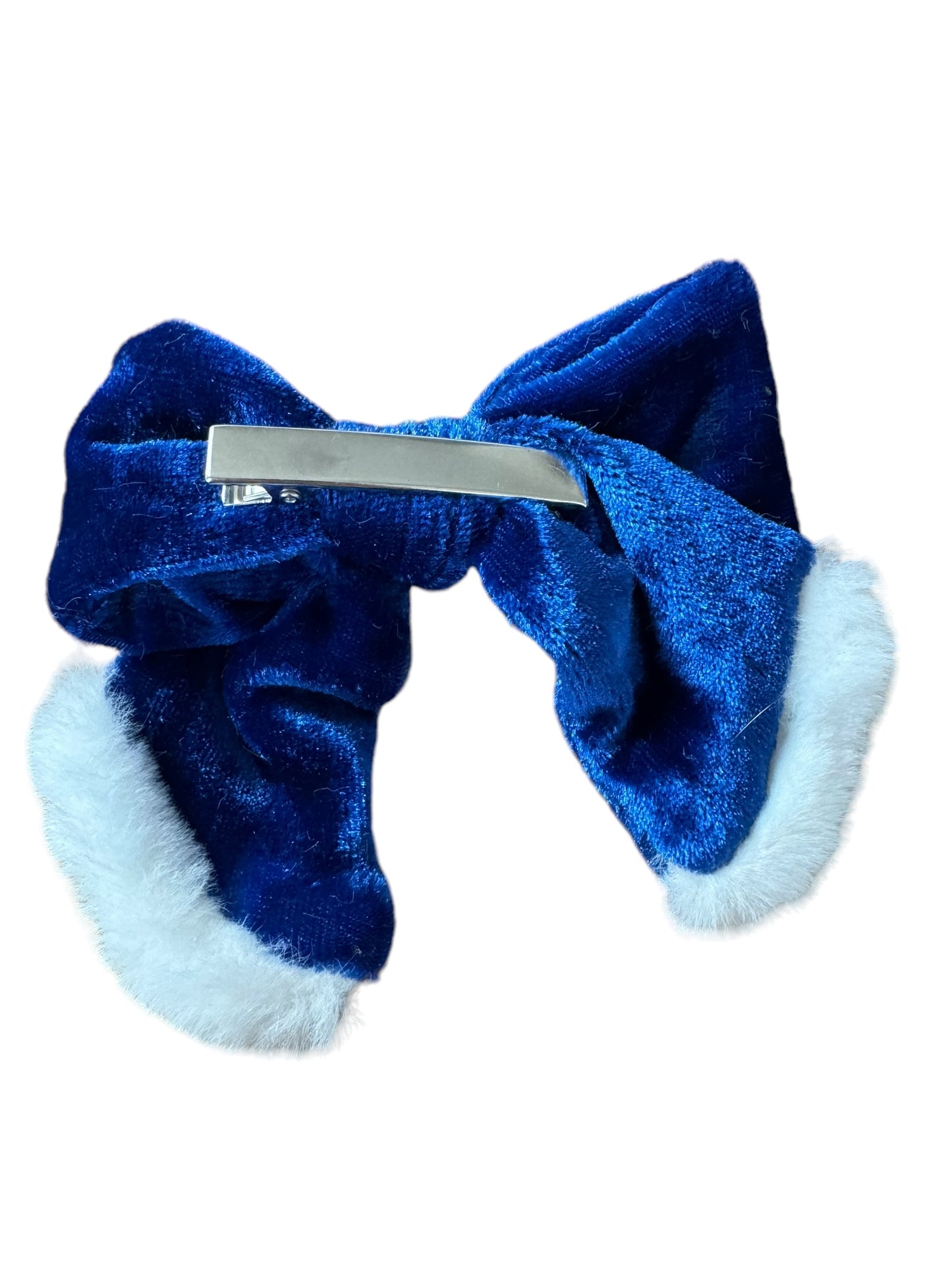 Blue Velvet Santa Bow - Christmas Hair Bow for Girls & Babies