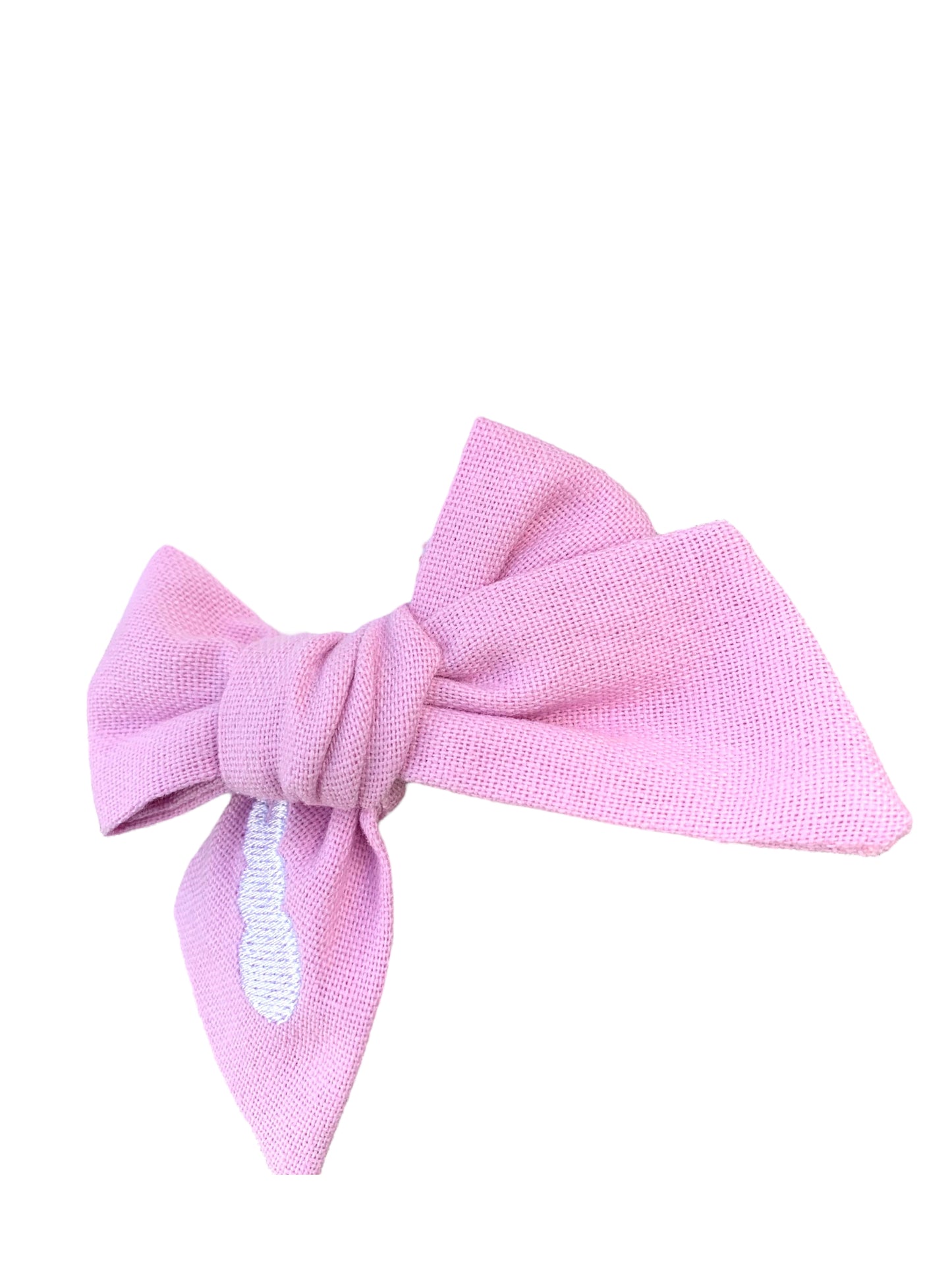 Linen Bunny Hair Bows - Embroidered Easter Bow for Girls