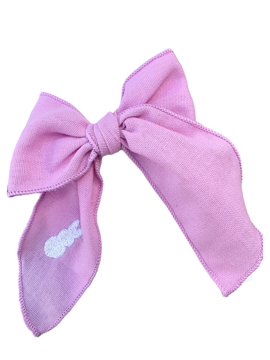 Linen Bunny Hair Bows - Embroidered Easter Bow for Girls