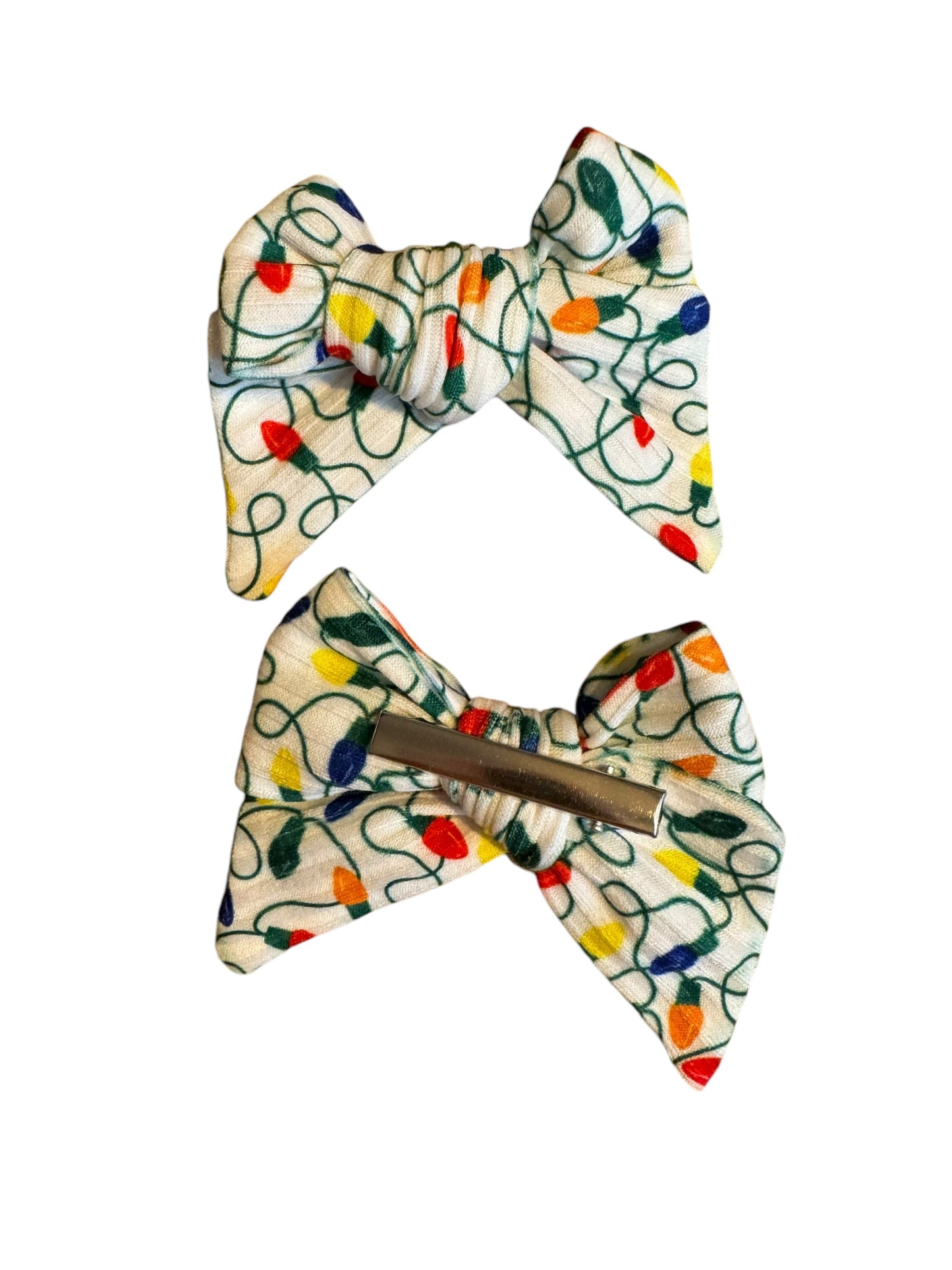 Christmas Tree Lights Hair Bows - Festive Holiday Clips