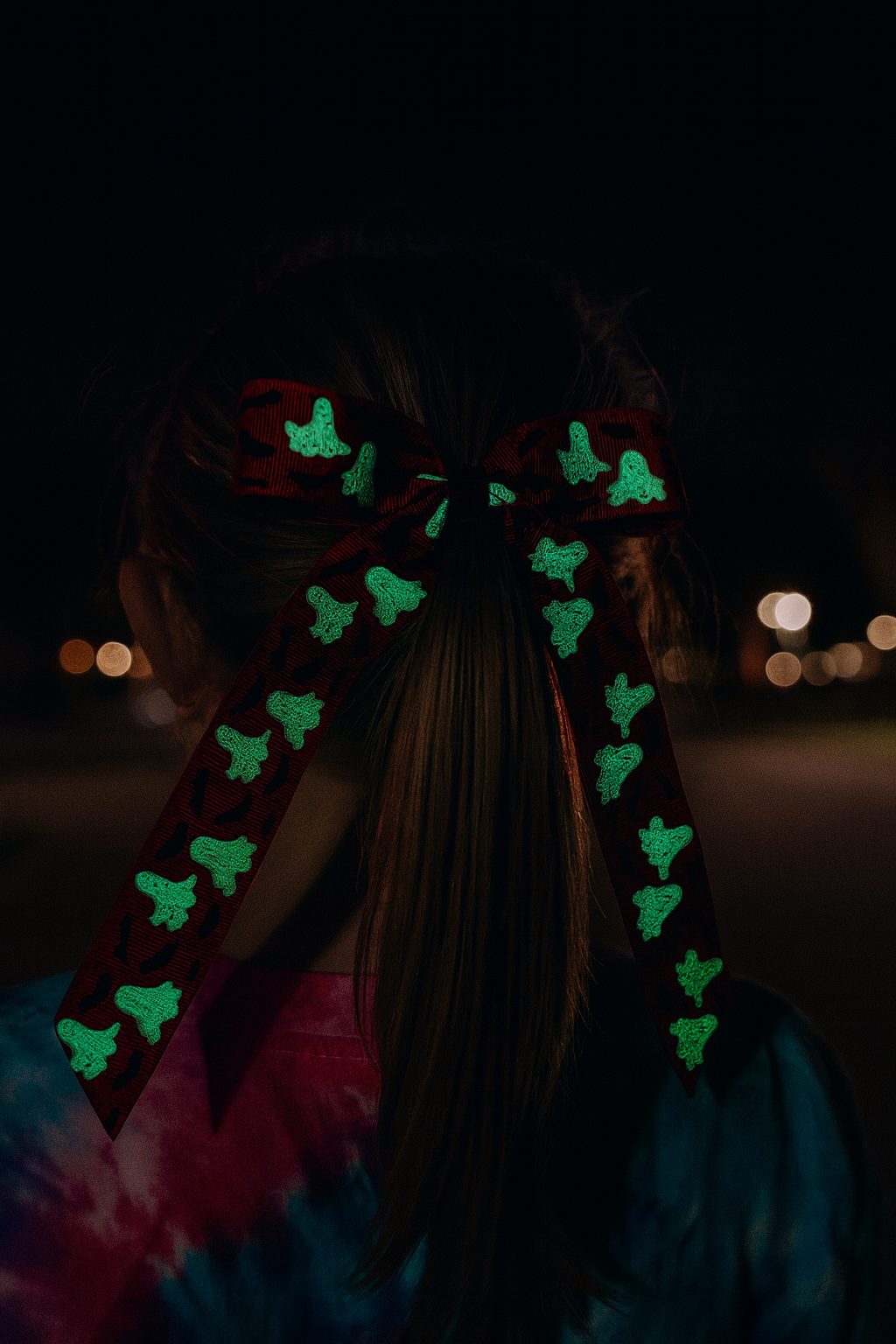 Glow-in-the-Dark Ghost Ribbon Hair Bow – Halloween Hair Accessories for Kids
