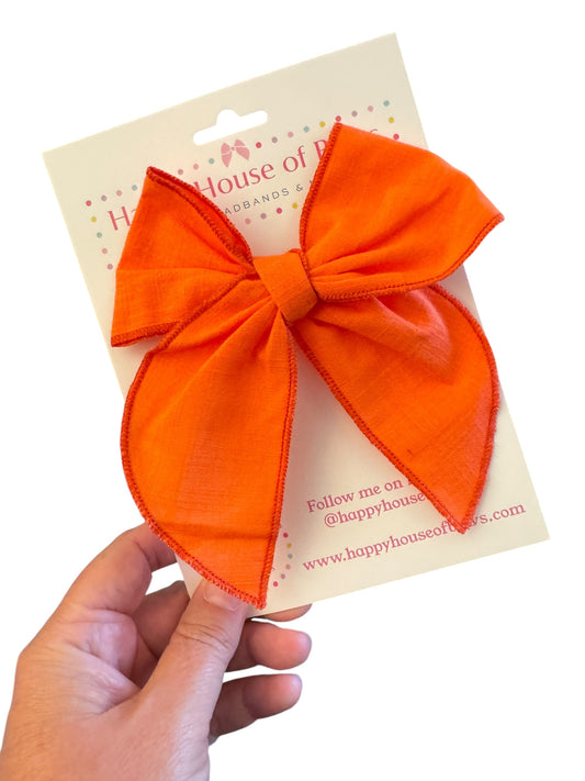 Solid Orange Linen Hair Bow | Halloween Bows for Kids & Toddlers