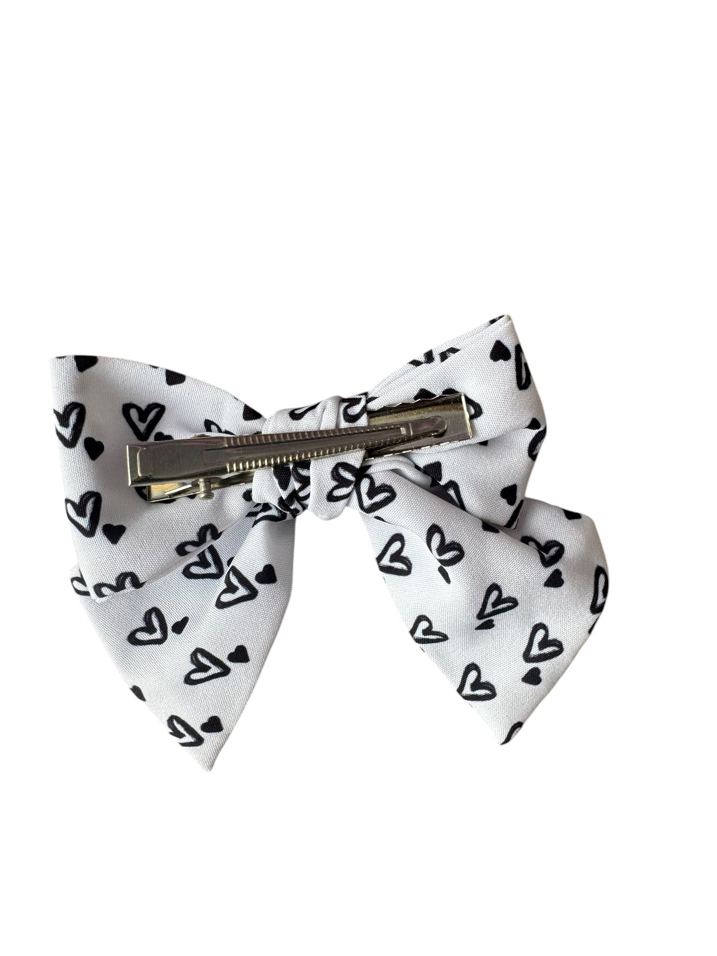 White & Black Hearts Hair Bows for Girls | Alligator Clip or Headband