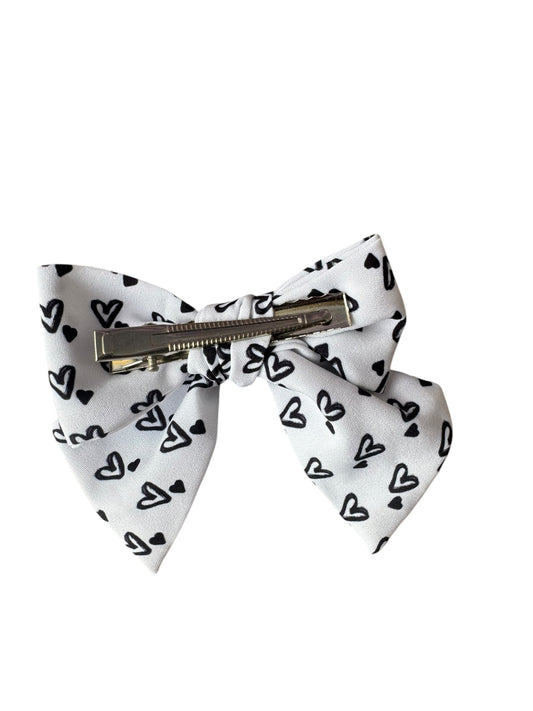 White & Black Hearts Hair Bows for Girls | Alligator Clip or Headband