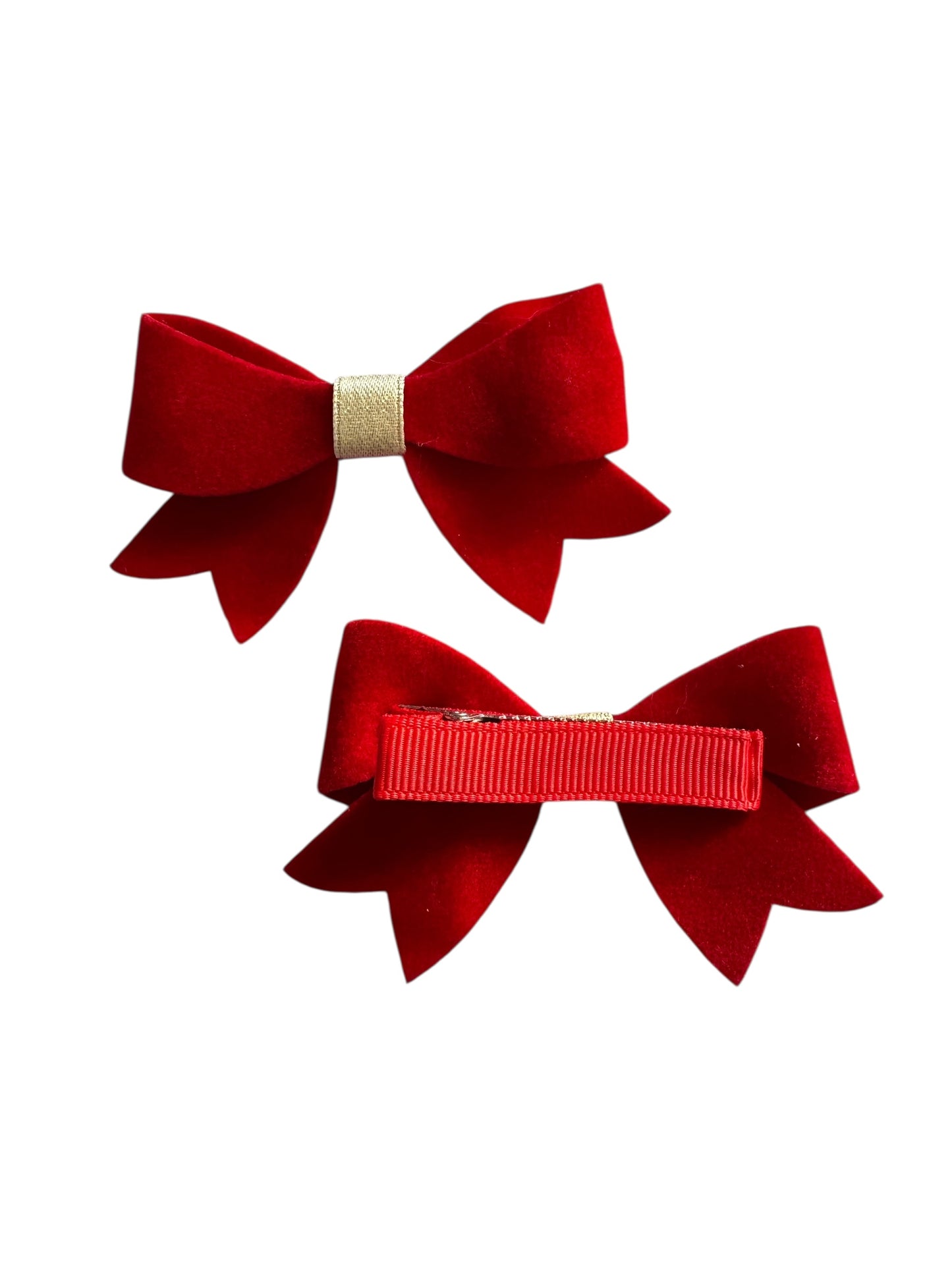 Mini Red Velvet and Gold Hair Bows - Christmas Holiday Hair Accessories