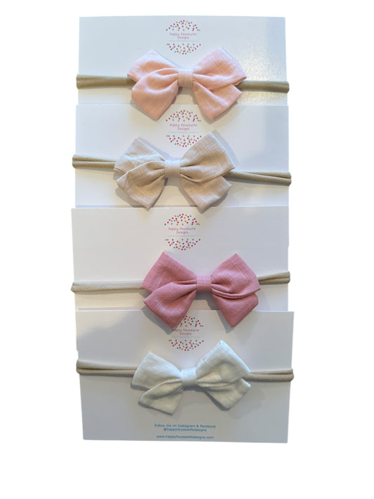 Linen Baby Headbands – Mini Bow Nylon Hair Accessories for Infants & Toddlers