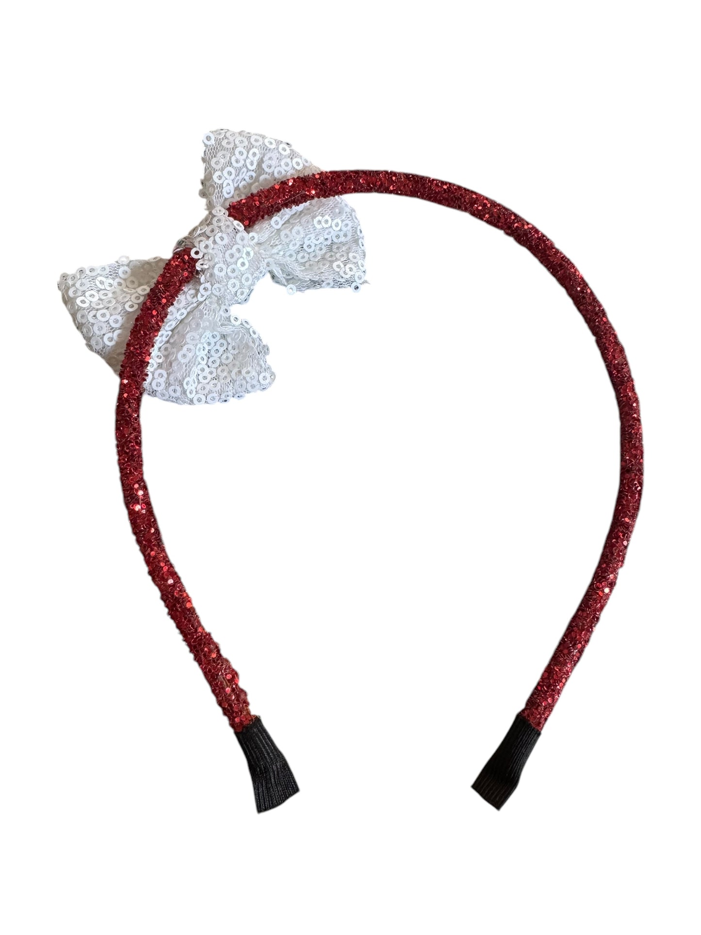 Red Glitter Headband with White Sequin Bow