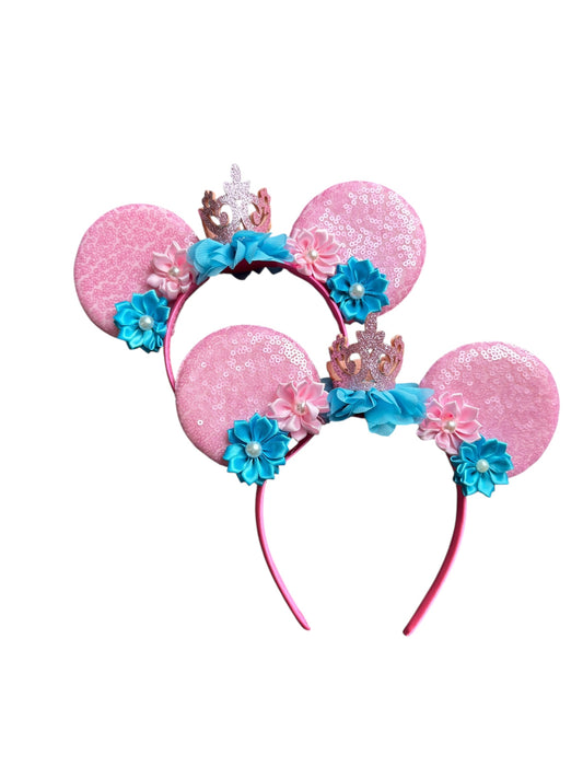 Pink and Aqua Crown Princess Mouse Ear Headbands