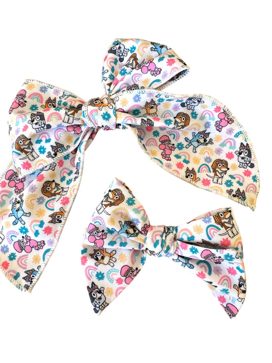*Blue Dog Rainbows Hair Bow