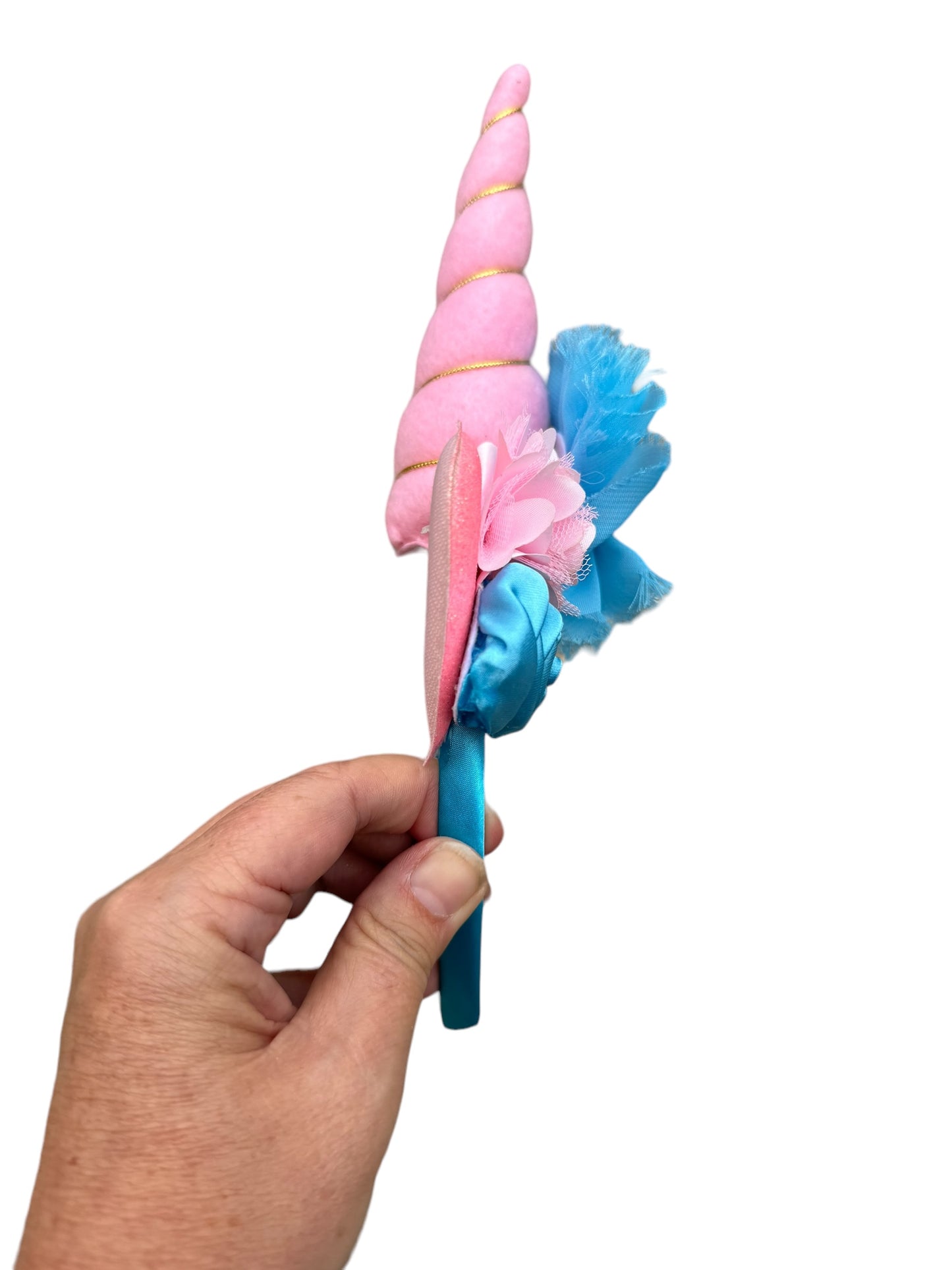 Pink & Aqua Unicorn Headband – Floral Horn Birthday Headband for Girls