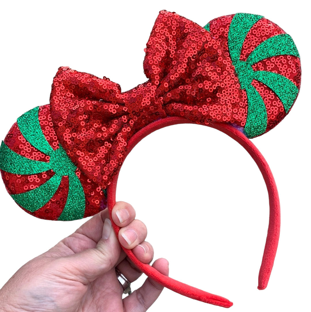 Candy Cane Mouse Ear Headbands - Swirl Christmas Holiday Headbands