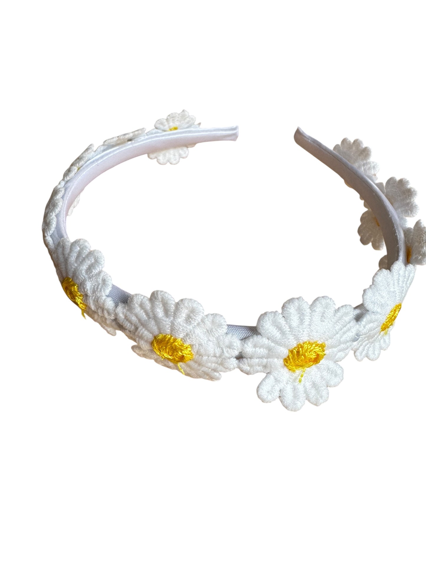 White Daisy Headband | Floral Satin Headband for Women, Teens & Girls