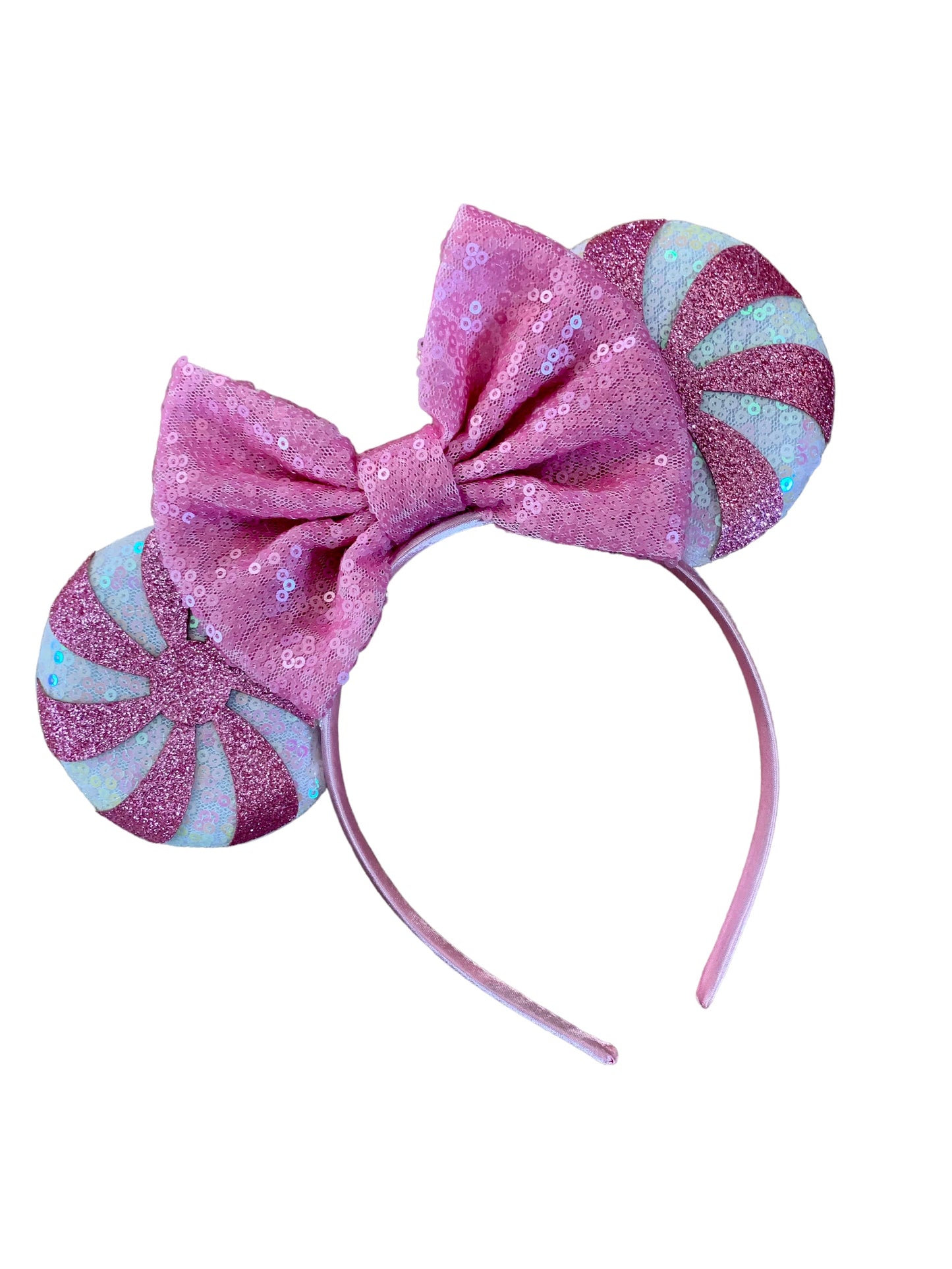 Pink Candy Cane Mouse Ear Headbands - Christmas Mouse Ears for Kids & Adults