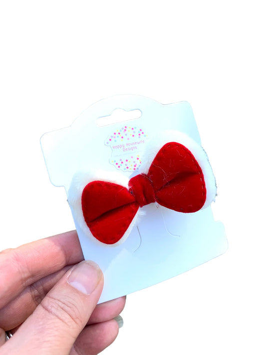 Mini Santa Hair Bows Red Velvet with White Trim - Christmas Holiday Baby Accessories