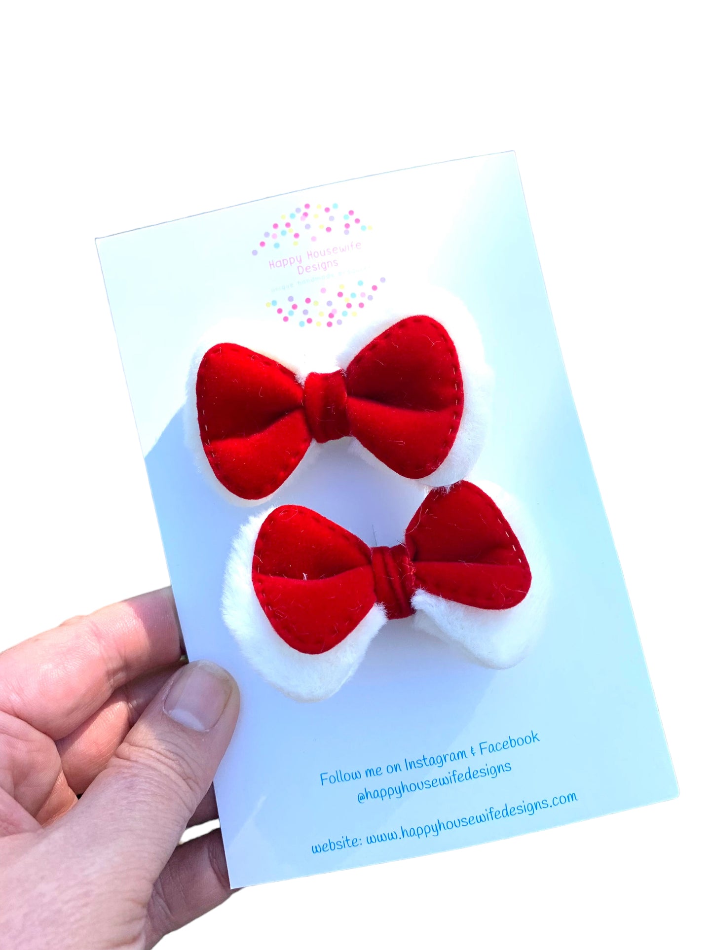 Mini Santa Hair Bows Red Velvet with White Trim - Christmas Holiday Baby Accessories