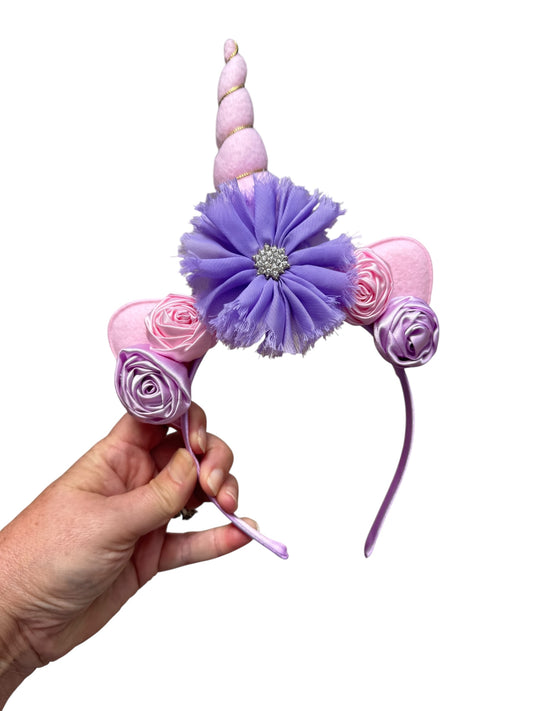 Pink & Purple Unicorn Headband – Glitter Ears & Iridescent Horn for Girls