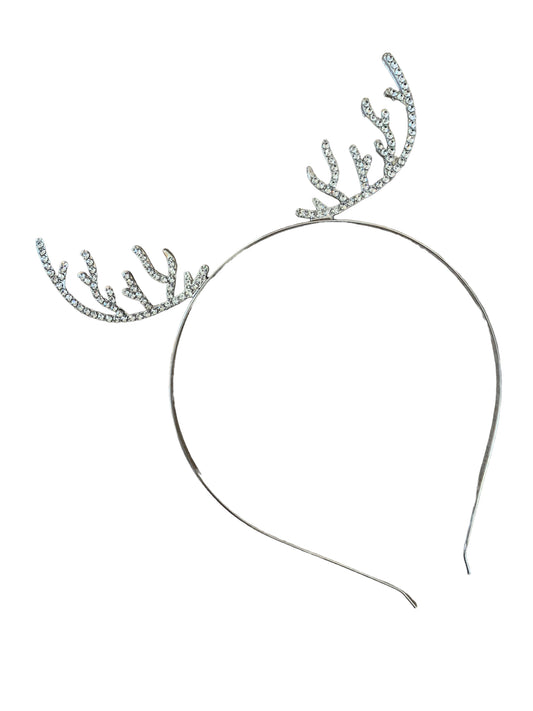 Silver Reindeer Antler Headband with Rhinestones - Christmas Holiday Hair Accessory