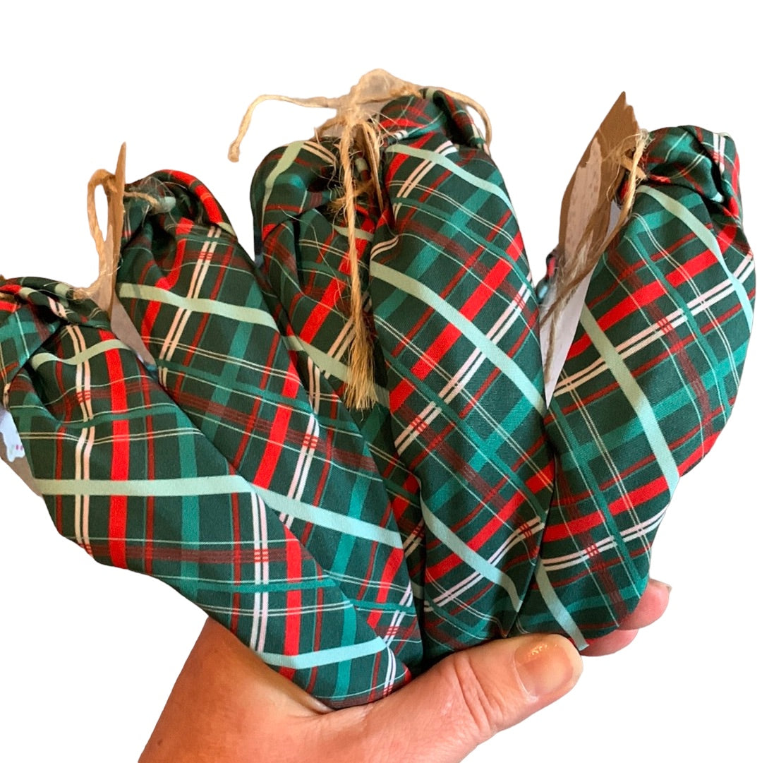 Green Plaid Headband - Tie Knot Christmas Holiday Headband for Women & Girls