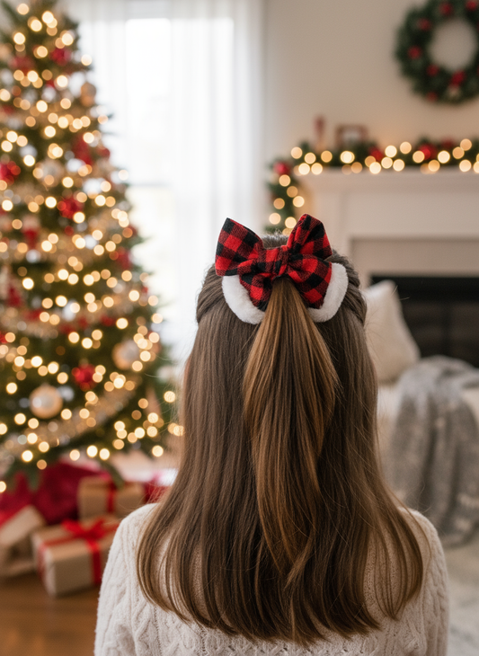 Buffalo Plaid Santa Bow Lifestyle Image