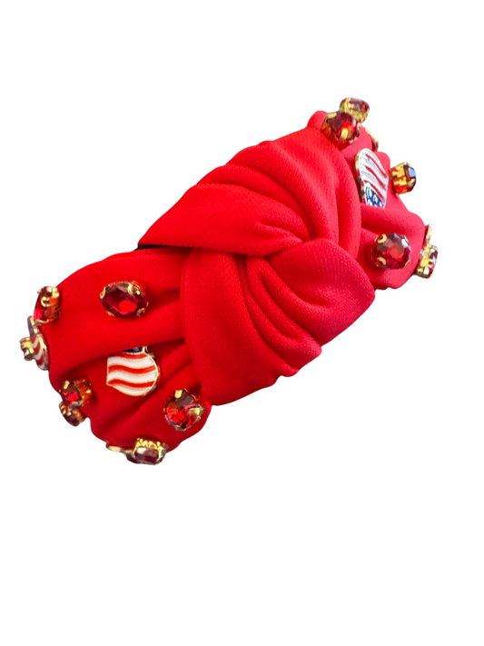 Heart Rhinestone 4th of July Headband – Patriotic Embellished Headband for Girls & Women