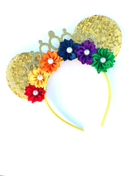 Gold Rainbow Flower Mouse Ear Headbands
