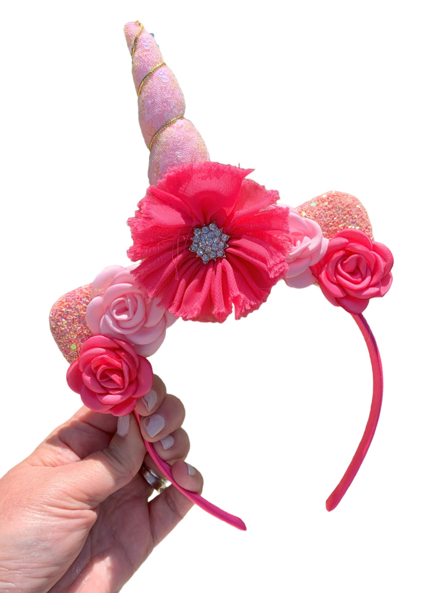 Pink & Hot Pink Unicorn Headband – Floral Horn Girls Headband