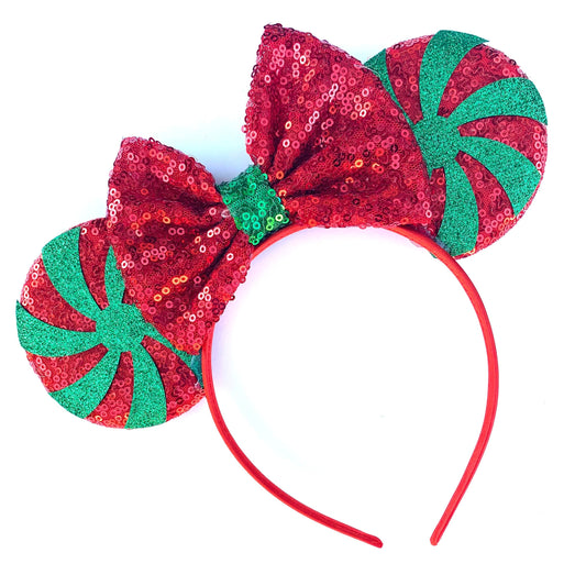 Candy Cane Mouse Ear Headbands - Swirl Christmas Holiday Headbands