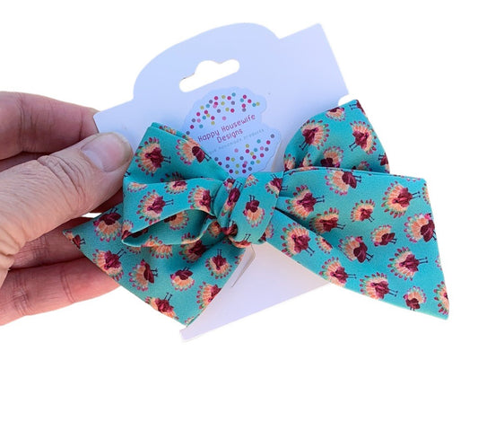 Teal Turkey Hair Bow