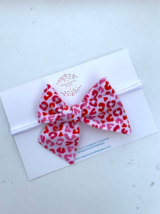 Red and Pink Leopard Hair Bows - Valentine's Day Hair Bows for Girls