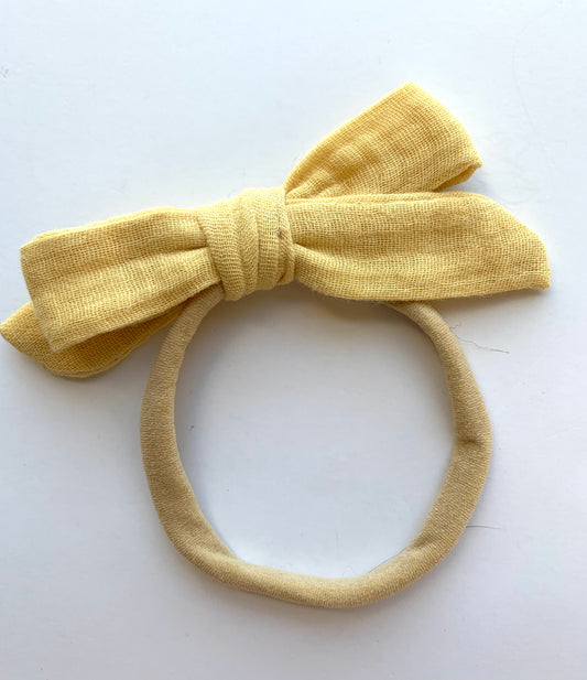 Mini Muslin Baby Bows with Nylon Headband | Soft Gauze Hair Bows for Babies