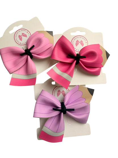 Colorful Crayon Faux Leather Hair Bow Clip for Girls – Back to School Hair Accessory