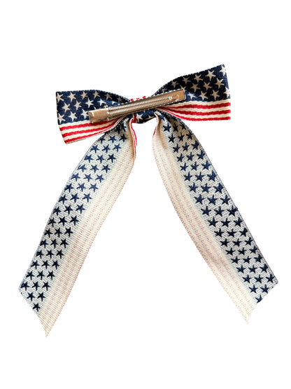 Patriotic Hair Bows - Navy & Red Stripes | 4th of July & Memorial Day Hair Clips