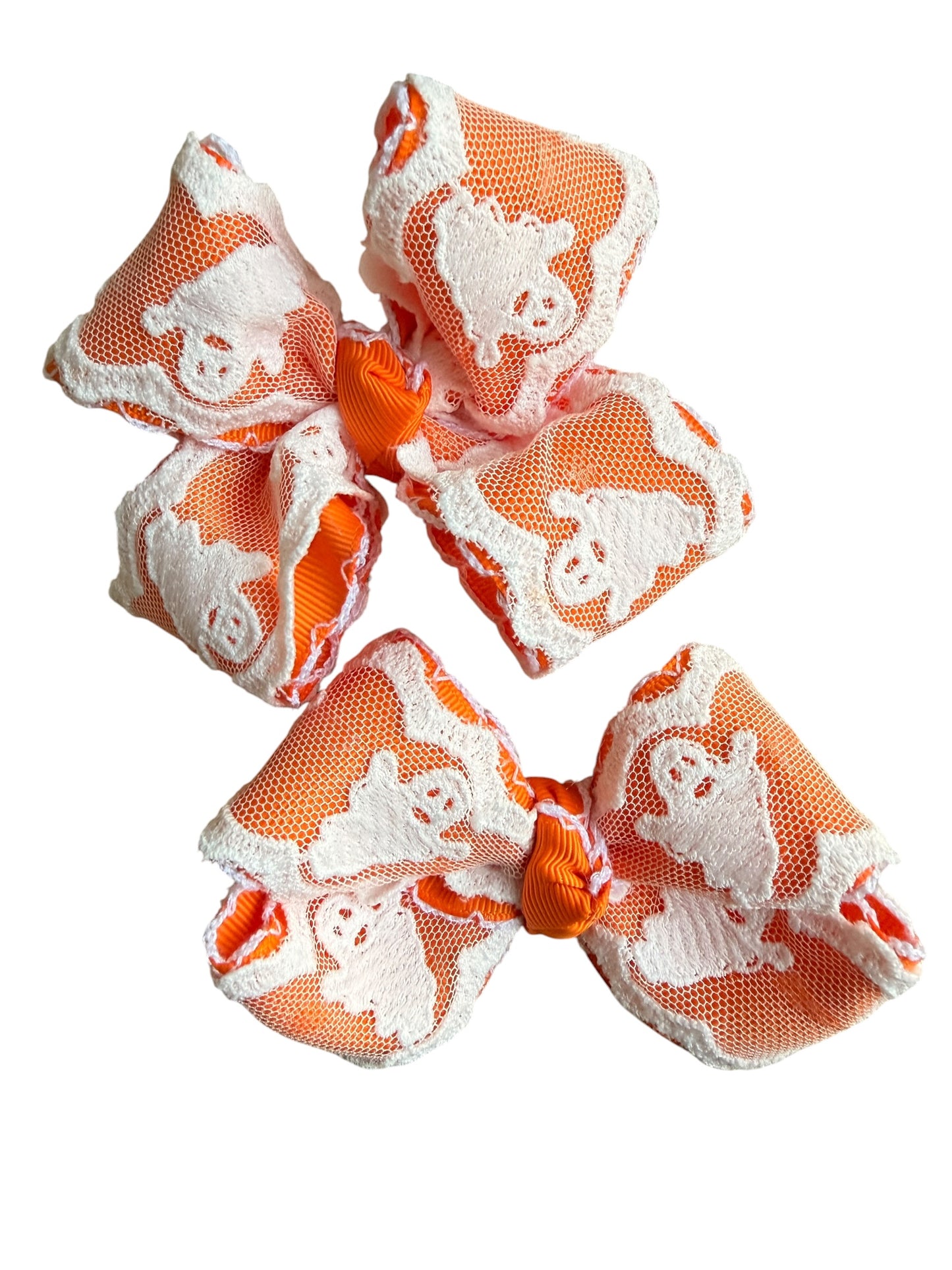 Ghost Lace Boutique Hair Bow – Halloween Bow for Girls in Orange & Pink