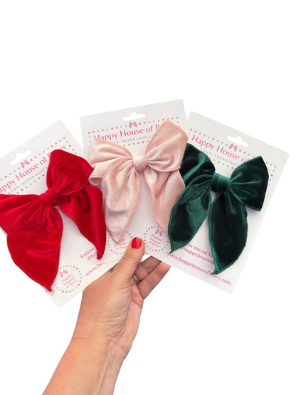 Velvet Holiday Hair Bows - Christmas Bows with Alligator Clip in Red, Green, or Pink