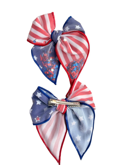Patriotic Shaker Hair Bows – Stars & Stripes 4th of July Alligator Clip
