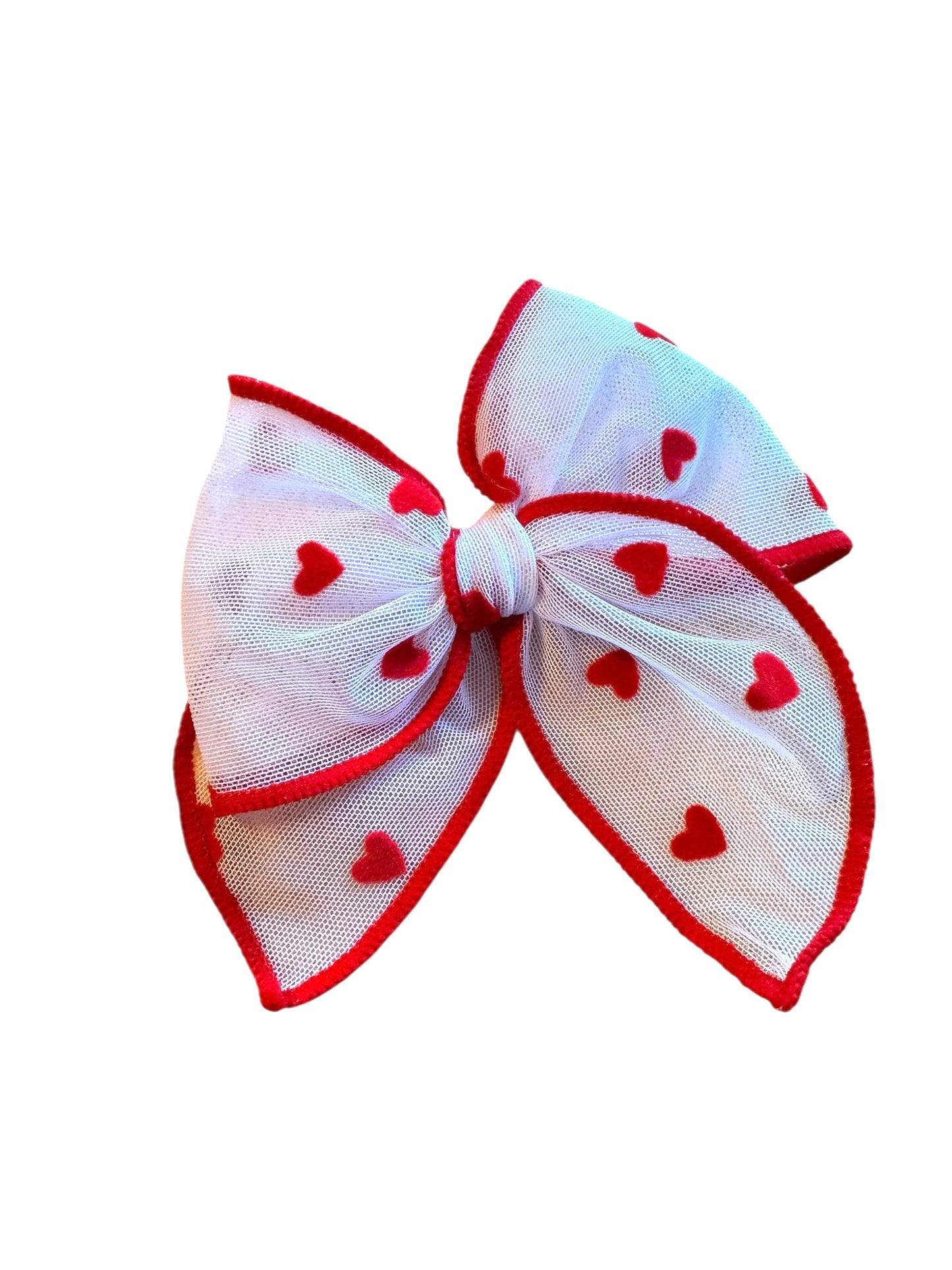Red Trim Tulle Velvet Heart Hair Bows - Valentine's Day Hair Bows for Girls