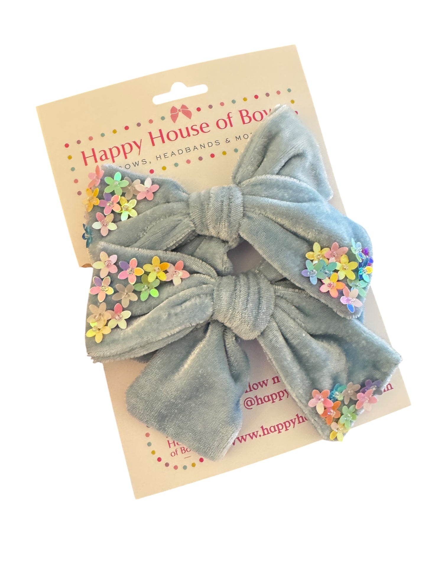 Velvet Hair Bows with Sequin Flowers - Girls Alligator Clip Bows