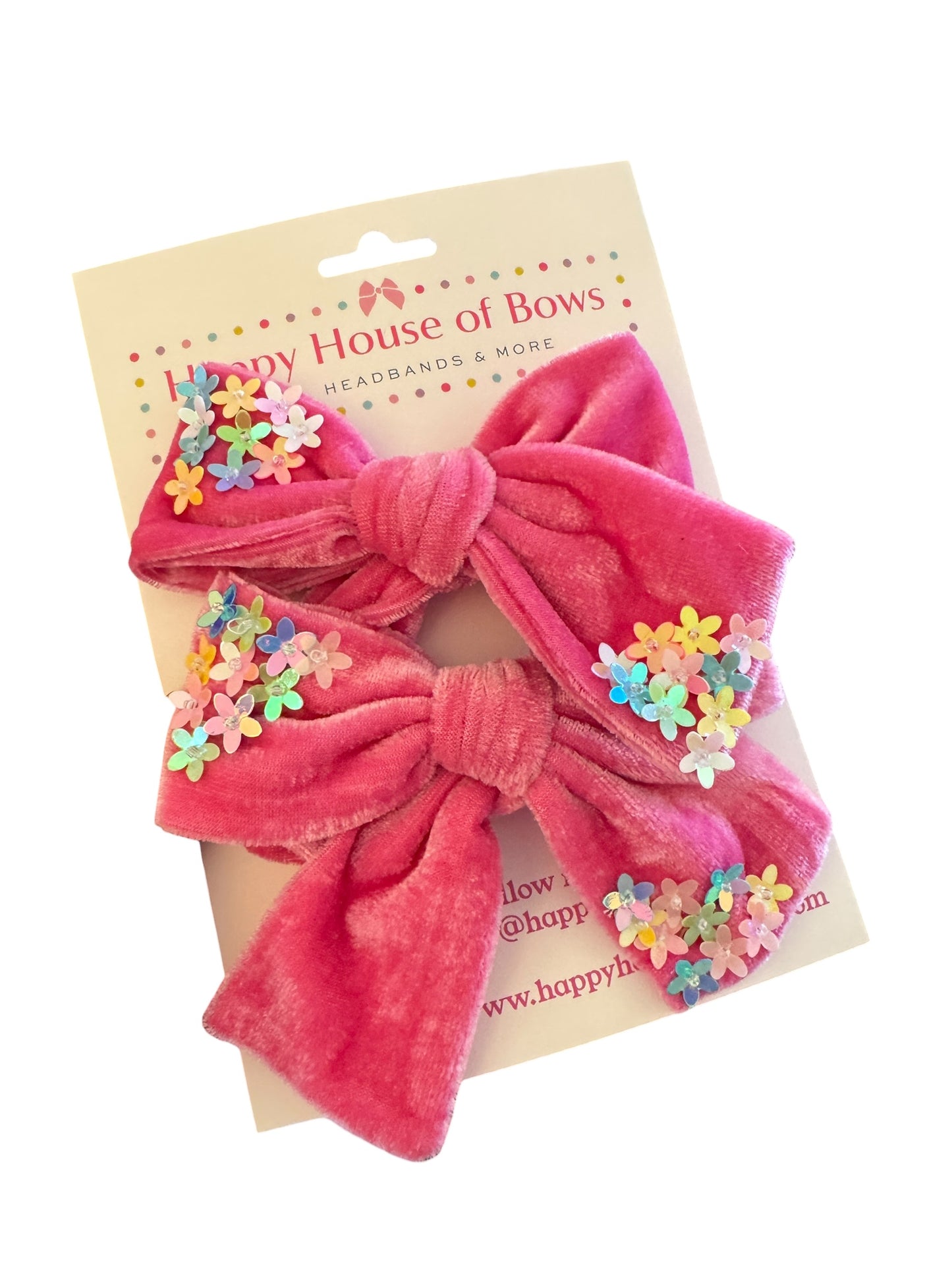 Velvet Hair Bows with Sequin Flowers - Girls Alligator Clip Bows