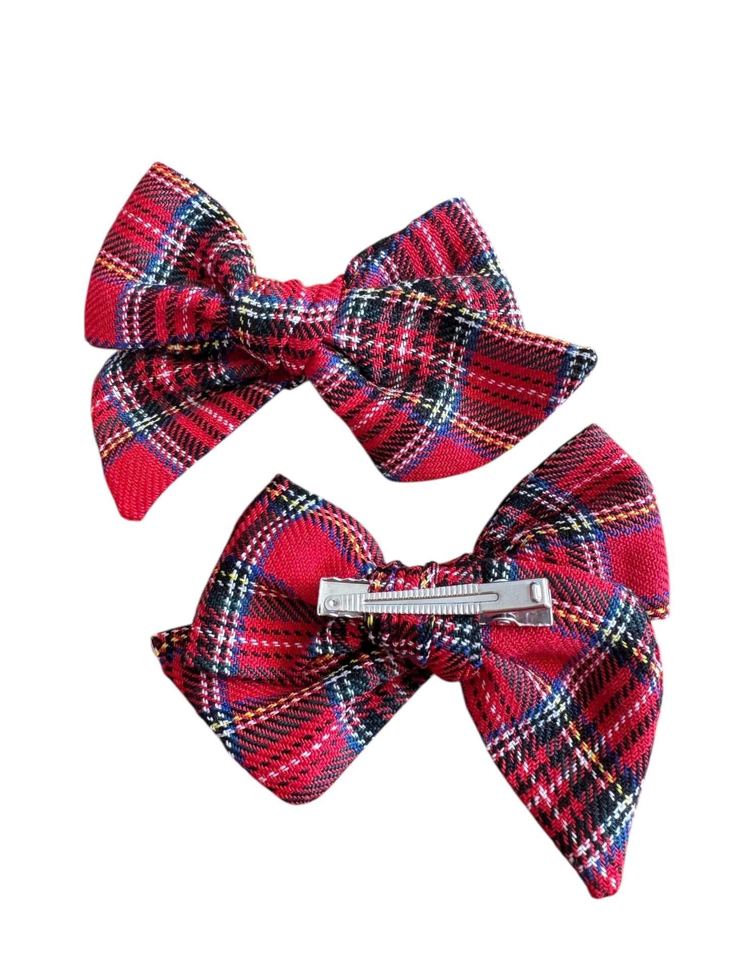 Holiday Red Flannel Hair Bow - Red Plaid Christmas Bow for Girls