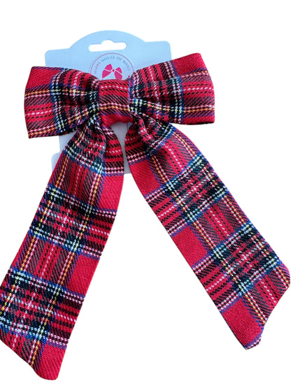 Holiday Red Flannel Hair Bow - Red Plaid Christmas Bow for Girls