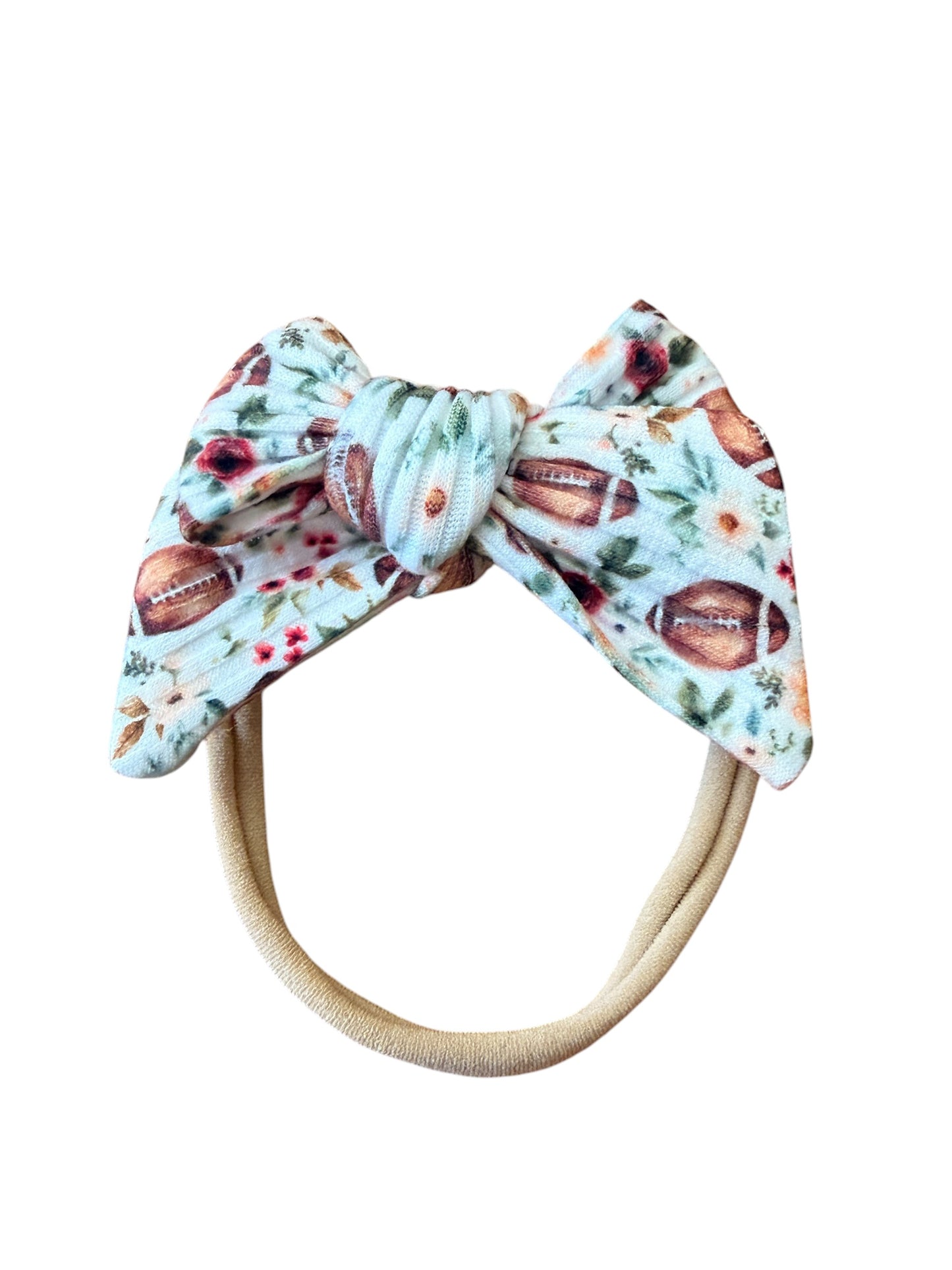 Cream Floral Football Hair Bows on Clip