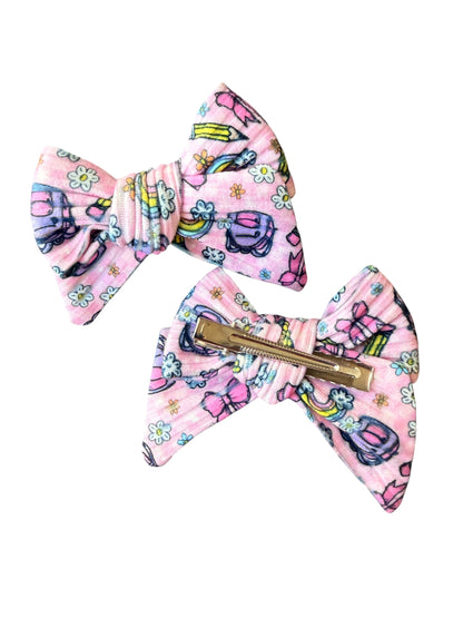 Pink Back to School Hair Bows for Little Girls