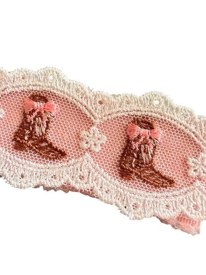 Pink Cowboy Boot Long Tail Lace Boutique Hair Bow for Girls